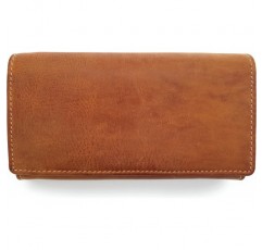 RFID 보호 기능이 있는 정품 가죽 여성용 지갑, 긴 천연 헌터 가죽 Jockey Club Toro Rustique Cognac