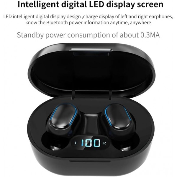 SDFSDF Bluetooth 인이어 헤드폰, 무선 HiFi 스테레오 사운드, 25시간 재생, IPX7 방수 5.0 헤드폰, 터치 컨트롤, 휴대용 충전 케이스, 블랙