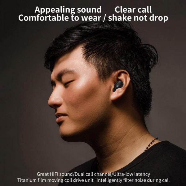 SDFSDF Bluetooth 인이어 헤드폰, 무선 HiFi 스테레오 사운드, 25시간 재생, IPX7 방수 5.0 헤드폰, 터치 컨트롤, 휴대용 충전 케이스, 블랙