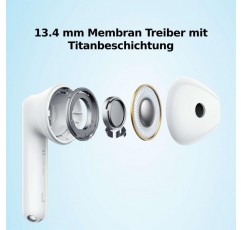 OPPO Enco Air2 무선 헤드폰, 충전 케이스 사용 시 재생 시간: 최대 24시간, 노이즈 캔슬링, Bass Boost, 게임 모드, 터치 + 탭 컨트롤, 무게: 이어버드당 3.5g, Bluetooth 5.2, 흰색