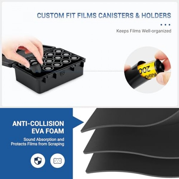 전문 방수 135 필름 케이스(15개 필름 용기 포함), IP 67 방수 35mm 필름 케이스 보관함(15롤용) 35mm 필름, 여행용 충격 방지 필름 롤 케이스 홀더(필름은 포함되지 않음)