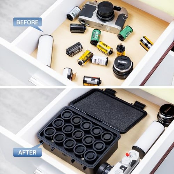 전문 방수 135 필름 케이스(15개 필름 용기 포함), IP 67 방수 35mm 필름 케이스 보관함(15롤용) 35mm 필름, 여행용 충격 방지 필름 롤 케이스 홀더(필름은 포함되지 않음)