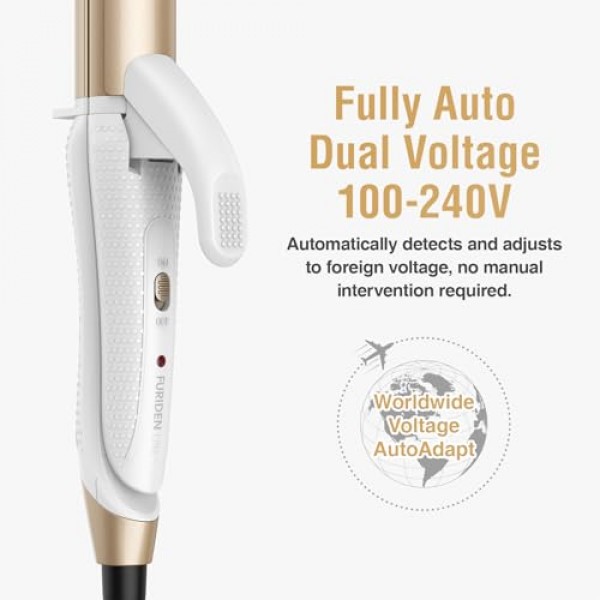 FURIDEN Lite 여행용 고데기, 이중 전압 고데기, 여성용 여행 필수품, 경량 및 이중 전압(100-240V), 세계 어디에서나 사용 가능, 스트레이트 또는 컬링