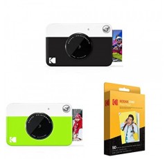 Kodak Printomatic 디지털 즉석 인쇄 카메라(검정색) 및 Printomatic 디지털 즉석 인쇄 카메라(녹색) 및 2x3 프리미엄 Zink 인화지(50매)(1팩)