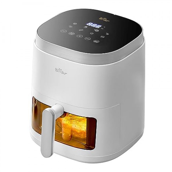 Bear 5L 비주얼 에어 프라이팬, 7가지 프로그램, 오일 프리 워터 미스트 습식 베이킹 1500-1750W, 디지털 디스플레이, LED 터치 스크린, 6인용, 음식 뒤집기 프롬프트가 포함