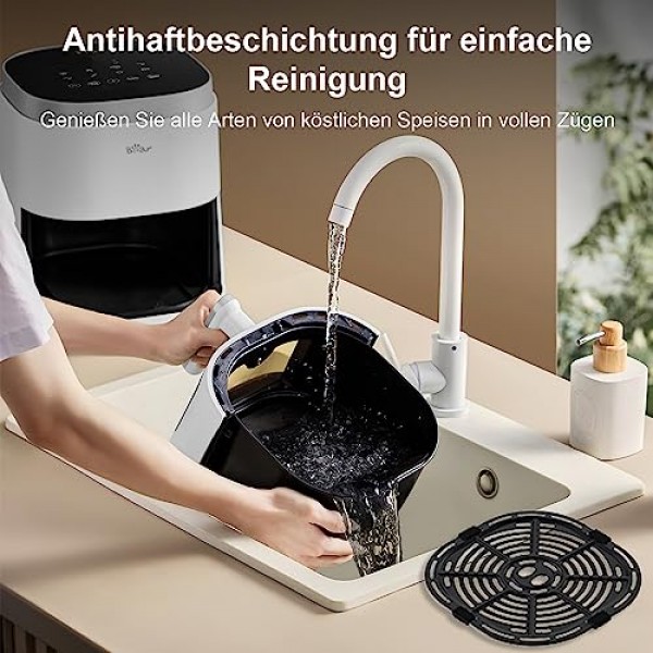 Bear 5L 비주얼 에어 프라이팬, 7가지 프로그램, 오일 프리 워터 미스트 습식 베이킹 1500-1750W, 디지털 디스플레이, LED 터치 스크린, 6인용, 음식 뒤집기 프롬프트가 포함