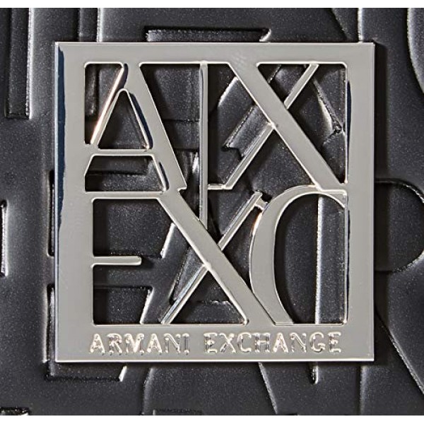 Armani Exchange 여성용 조절 가능한 어깨 스트랩, 양각 로고 전체 크로스바디 미디엄, 블랙(Nero-Black), 블랙(Nero - 블랙)