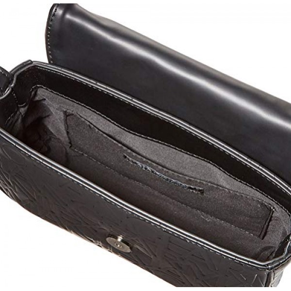 Armani Exchange 여성용 조절 가능한 어깨 스트랩, 양각 로고 전체 크로스바디 미디엄, 블랙(Nero-Black), 블랙(Nero - 블랙)