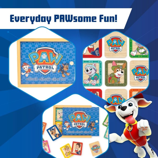 PAW PATROL 1384 나무 메모리 매치 게임, 연령 2세 이상 다색 18개