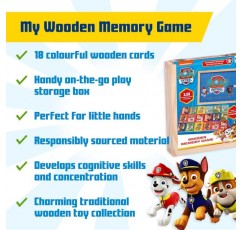 PAW PATROL 1384 나무 메모리 매치 게임, 연령 2세 이상 다색 18개