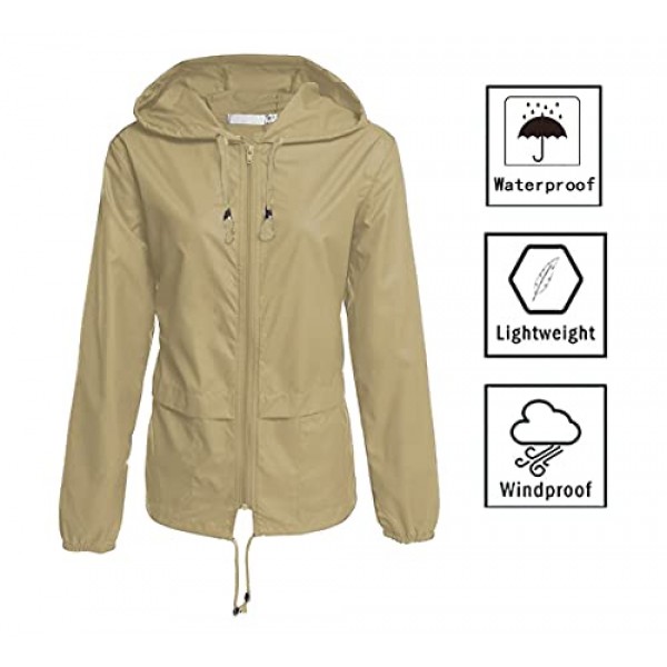 Hount 여성용 경량 후드 레인코트 방수 패커블 액티브 아웃도어 레인 재킷(S-3XL)