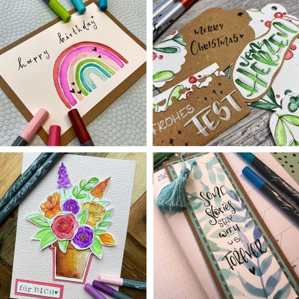 온라인 40+1 핸들레터링 세트, 다채로운 Calli.Brush & Calli.Twin 브러시 펜, 수채화용 워터브러시 펜, 롤 파우치 선물 포장에 들어 있는 캘리그래피 세트, 펜 롤에 여러 가지 