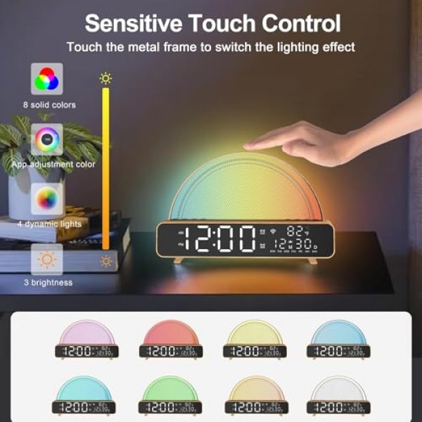 ANYPLUS 백색 소음 사운드 머신, 일출 알람 시계 APP/AI 음성 제어 Alexa와 함께 작동, 터치 야간 조명, 수면 보조 장치, 스누즈 타이머, 듀얼 알람, 일출 시뮬레이션을 갖춘 