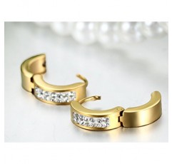 JewelryWe Jewellery 남성용 여성용 귀걸이, 스테인레스 스틸 라인스톤 광택 후프 귀걸이, 골드 레드 실버