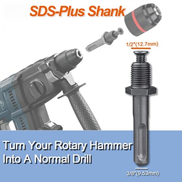 1-13mm 키리스 드릴 척 어댑터 키트 1/2-20UNF(SDS-Plus 생크 포함) 1/4 육각 생크 1/2 소켓 사각 암 어댑터(회전식 해머/임팩트 렌치/임팩트 드라이버에 적합)