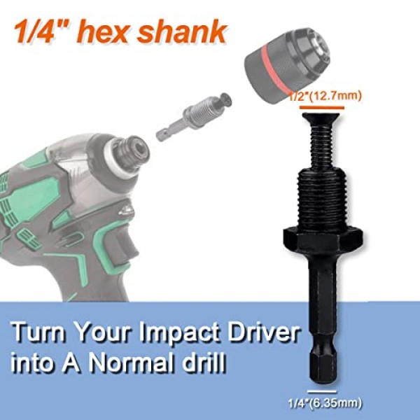 1-13mm 키리스 드릴 척 어댑터 키트 1/2-20UNF(SDS-Plus 생크 포함) 1/4 육각 생크 1/2 소켓 사각 암 어댑터(회전식 해머/임팩트 렌치/임팩트 드라이버에 적합)