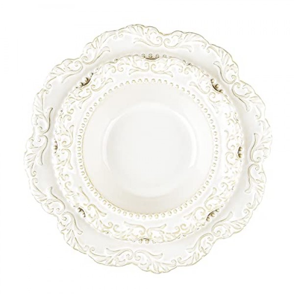 Sungmor 2PC 세라믹 파스타 그릇 세트, 8.5oz 샐러드 그릇 & 15oz 수프 그릇, 아름다운 덩굴 엠보싱 도자기 대형 서빙 그릇, 빈티지 중세 유럽 스타일 넓고 얕은 크고 무거운 