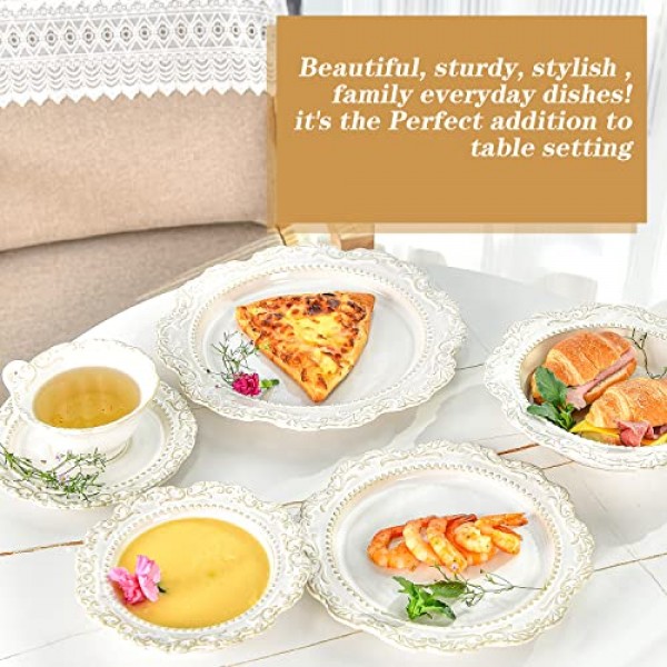 Sungmor 2PC 세라믹 파스타 그릇 세트, 8.5oz 샐러드 그릇 & 15oz 수프 그릇, 아름다운 덩굴 엠보싱 도자기 대형 서빙 그릇, 빈티지 중세 유럽 스타일 넓고 얕은 크고 무거운 