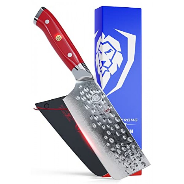 DALSTRONG 나키리 칼 - 6 인치 - 쇼군 시리즈 - 다마스커스 야채 칼 - 일제 AUS-10V 슈퍼 스틸 부엌 칼 - 진공 처리 - 크림슨 레드 ABS 손잡이 - 면도칼 날카로운 부엌 칼 - 칼집 