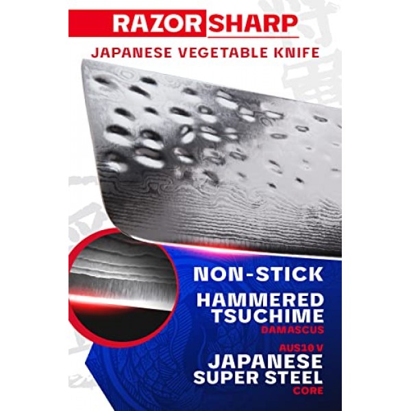 DALSTRONG 나키리 칼 - 6 인치 - 쇼군 시리즈 - 다마스커스 야채 칼 - 일제 AUS-10V 슈퍼 스틸 부엌 칼 - 진공 처리 - 크림슨 레드 ABS 손잡이 - 면도칼 날카로운 부엌 칼 - 칼집 