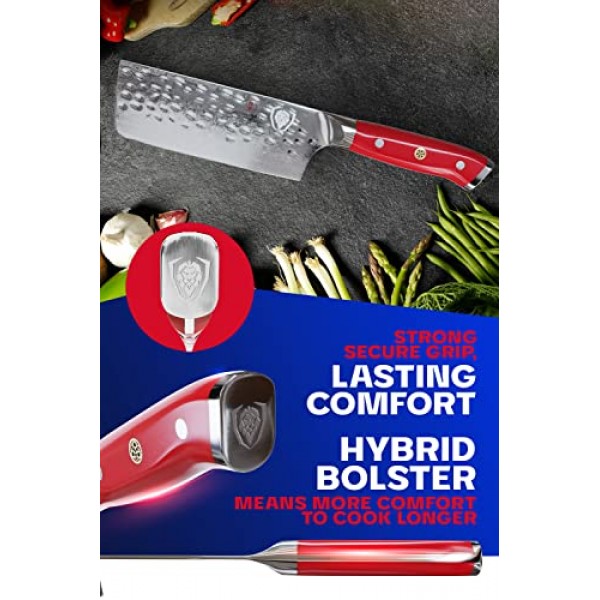 DALSTRONG 나키리 칼 - 6 인치 - 쇼군 시리즈 - 다마스커스 야채 칼 - 일제 AUS-10V 슈퍼 스틸 부엌 칼 - 진공 처리 - 크림슨 레드 ABS 손잡이 - 면도칼 날카로운 부엌 칼 - 칼집 