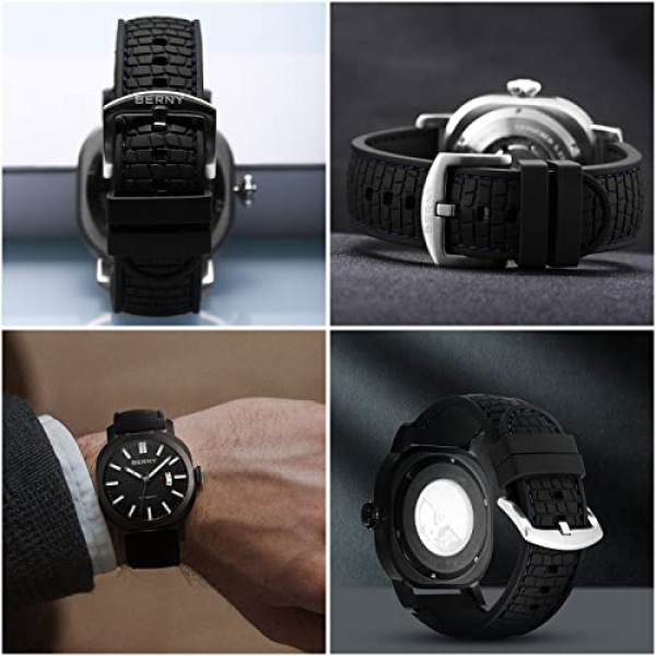 BERNY 실리콘 시계 밴드 부드러운 고무 방수 교체용 시계 스트랩, 스테인레스 스틸 버클 Asroted 색상 - 22mm, 24mm 남성용 및 여성용(회색, 파란색, 녹색, 금색)