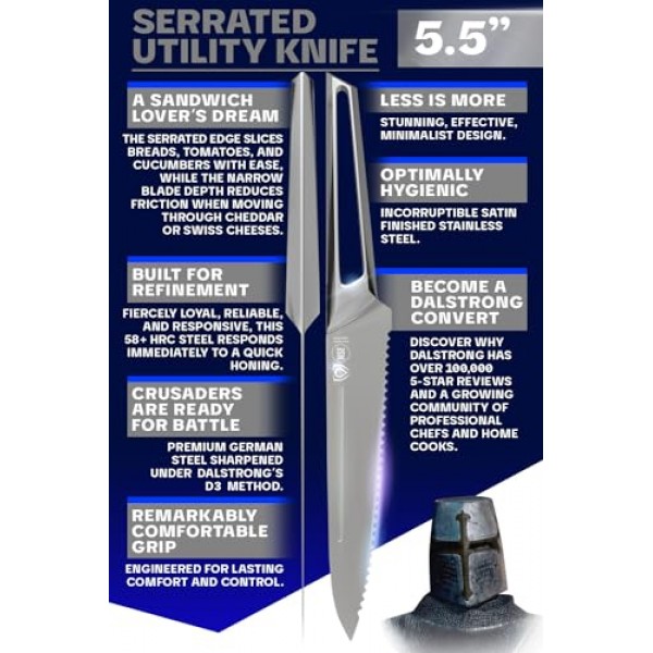 Dalstrong 톱니 모양의 만능 칼 - 5.5인치 - Crusader 시리즈 - 단조 고탄소 독일 스테인레스 스틸 - 자성 칼집 포함 - 주방 칼 - NSF 인증
