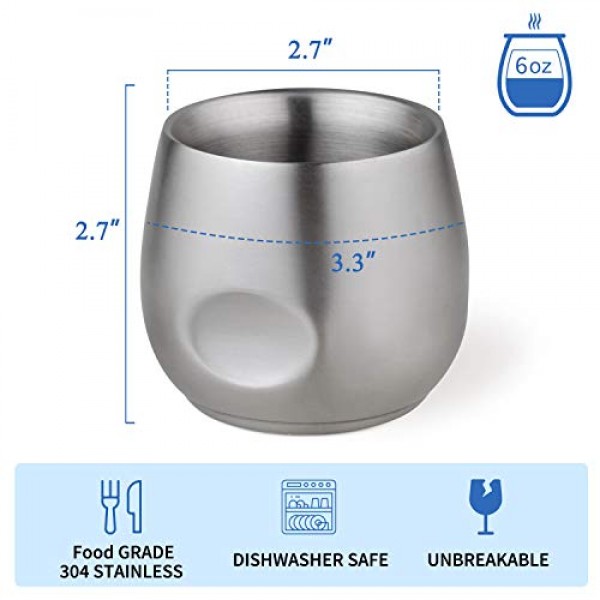 Kitchenexus 스테인레스 스틸 에스프레소 컵 2pcs 세트, 6oz 이중 벽 절연 깨지지 않는 스템리스 텀블러 야외 이벤트 피크닉 파티를위한 작은 컵