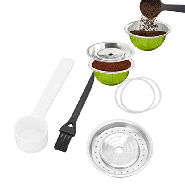 숟가락과 브러시로 리필 가능한 커피 필터, 재사용 가능한 커피 캡슐 뚜껑 Vertuoline 커피 포드 식품 등급 실리콘 디스크 네스프레소 머신 용 재사용 및 리필 가능 캡