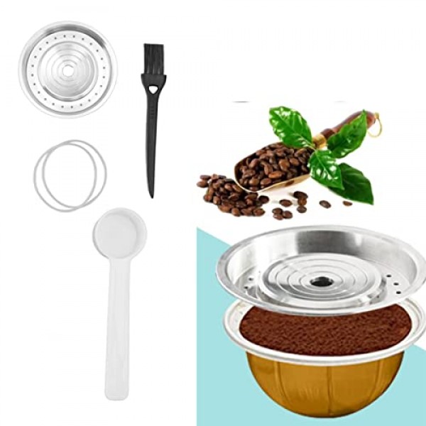 숟가락과 브러시로 리필 가능한 커피 필터, 재사용 가능한 커피 캡슐 뚜껑 Vertuoline 커피 포드 식품 등급 실리콘 디스크 네스프레소 머신 용 재사용 및 리필 가능 캡