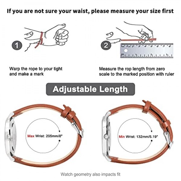 BUREI 퀵 릴리스 가죽 시계 밴드, 빈티지 가죽 시계 스트랩, 교체 스트랩 20mm