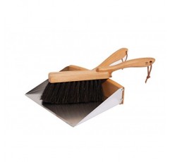 REDECKER Arenga 섬유 핸드 브러시 및 더스트 팬 세트, 가정용 및 실외용 튼튼한 빗자루 및 쓰레받기 콤보, 기름칠한 너도밤나무 손잡이, 스테인리스 스틸 더스트 팬, 독일