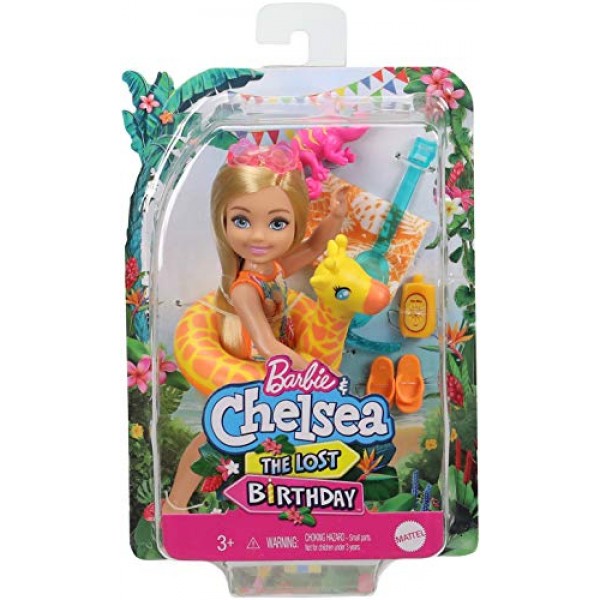 Barbie and Chelsea The Lost Birthday Playset with Chelsea 인형(금발, 6인치), 정글 펫, 플로티 및 액세서리, 3~7세용 선물
