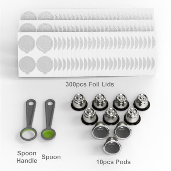 Nespresso OriginalLine용 재사용 가능한 캡슐 10개 - 리필 가능 커피 포드 Nespresso OriginalLine 머신과 호환되는 스테인레스 스틸 컵(포드 10개 + 뚜껑 300개)