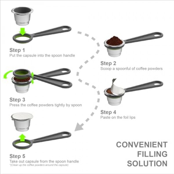 Nespresso OriginalLine용 재사용 가능한 캡슐 10개 - 리필 가능 커피 포드 Nespresso OriginalLine 머신과 호환되는 스테인레스 스틸 컵(포드 10개 + 뚜껑 300개)