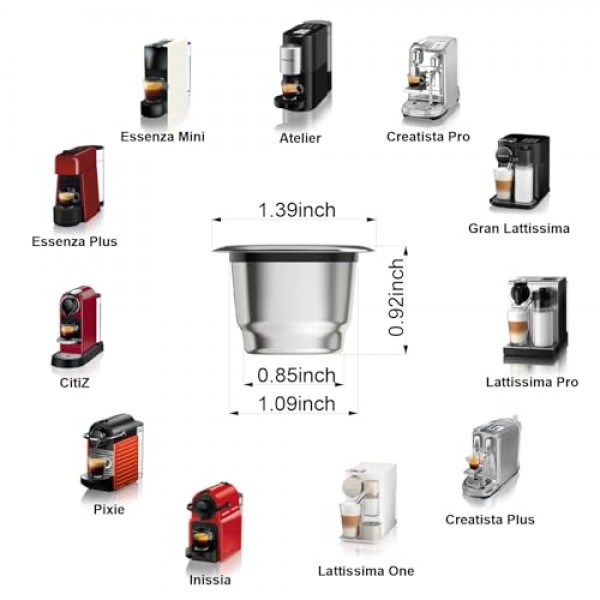 Nespresso OriginalLine용 재사용 가능한 캡슐 10개 - 리필 가능 커피 포드 Nespresso OriginalLine 머신과 호환되는 스테인레스 스틸 컵(포드 10개 + 뚜껑 300개)