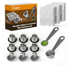 Nespresso OriginalLine용 재사용 가능한 캡슐 10개 - 리필 가능 커피 포드 Nespresso OriginalLine 머신과 호환되는 스테인레스 스틸 컵(포드 10개 + 뚜껑 300개)