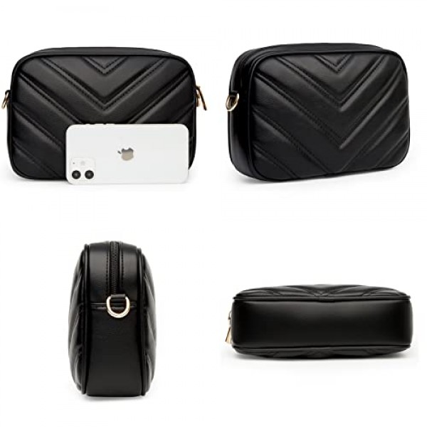 Herald Chevron Quilted Small Crossbody Bag with Coin Purse Pouch 여성용 스퀘어 스냅 샷 카메라 사이드 숄더 2 사이즈 핸드백 블랙