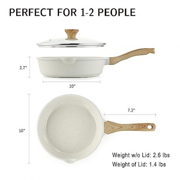 SENSARTE 붙지 않는 세라믹 소테 팬 10인치, 뚜껑이 있는 무독성 깊은 프라이팬 프라이팬, 건강한 점보 쿠커, 차가운 손잡이, 유도 호환 가능, PFOA 및 PFAS 없음