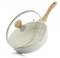 SENSARTE 붙지 않는 세라믹 소테 팬 10인치, 뚜껑이 있는 무독성 깊은 프라이팬 프라이팬, 건강한 점보 쿠커, 차가운 손잡이, 유도 호환 가능, PFOA 및 PFAS 없음