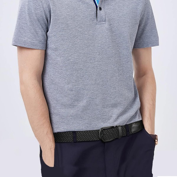 Awlyfm 벨트 남성 120-170cm, 탄성 꼰 벨트 꼰 스트레치 벨트, 대형 패브릭 벨트, 남여 공용, 블랙 브라운 140cm 허리 47-50 인치 A-블랙