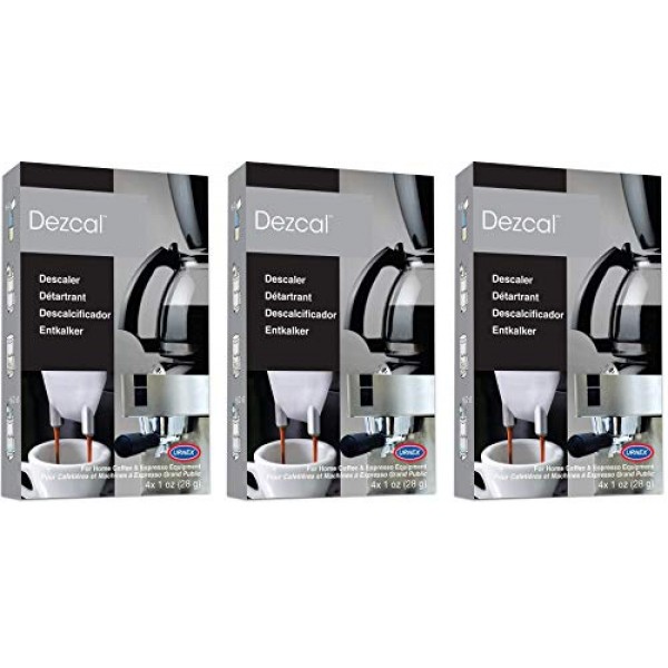 Urnex Dezcal 커피 및 에스프레소 디스케일러 및 클리너 - 3팩 - 가정용 커피 브루어와 함께 사용하는 활성 스케일 제거제 에스프레소 머신 포드 머신 캡슐 머신 주전자 가