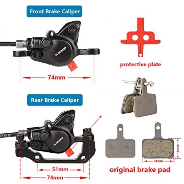 Shimano SM-RT56 160mm/180mm 로터가 장착된 Shimano MT200 유압 브레이크, 왼쪽 앞 800mm 오른쪽 뒤 1400mm Shimano 유압 브레이크 캘리퍼스가 있는 알루미늄 합금 레버 자전거 디스크 