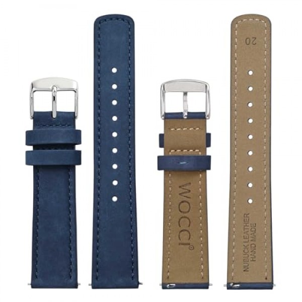 WOCCI 레트로 시계 밴드, 누벅 가죽, 퀵 릴리스 교체 스트랩, 스테인레스 스틸 버클, 밴드 폭 18mm 20mm 22mm