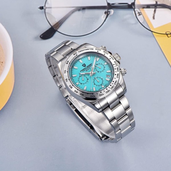 Pagani Design Classic Men's Multifunctional Chronograph Full Stainless Steel Japanese VK63 Quartz Movement Tester Homage Daytona 100m 방수 Luxury Business Watch… Blue-1727