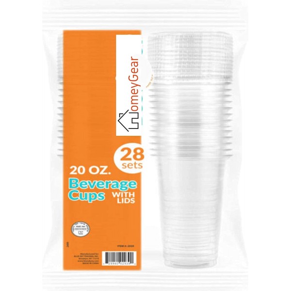 [20 oz 28 Sets] 납작한 홈이 있는 뚜껑이 있는 투명 플라스틱 컵, 28캐럿, 아이스 커피, 스무디, 물 또는 디저트를 위한 일회용 및 재활용 음료 용기, 대용량 BPA 무료 음료