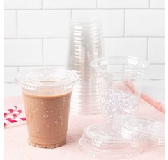 [20 oz 28 Sets] 납작한 홈이 있는 뚜껑이 있는 투명 플라스틱 컵, 28캐럿, 아이스 커피, 스무디, 물 또는 디저트를 위한 일회용 및 재활용 음료 용기, 대용량 BPA 무료 음료
