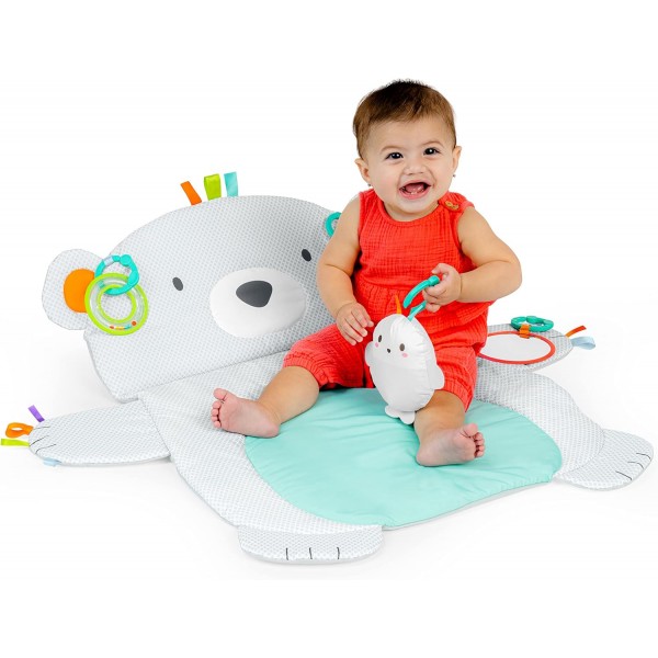 Bright Starts Tummy Time 소품 및 놀이 아기 활동 매트 지원 베개 및 태그 포함 - 북극곰 36 x 32.5인치, 연령 신생아+