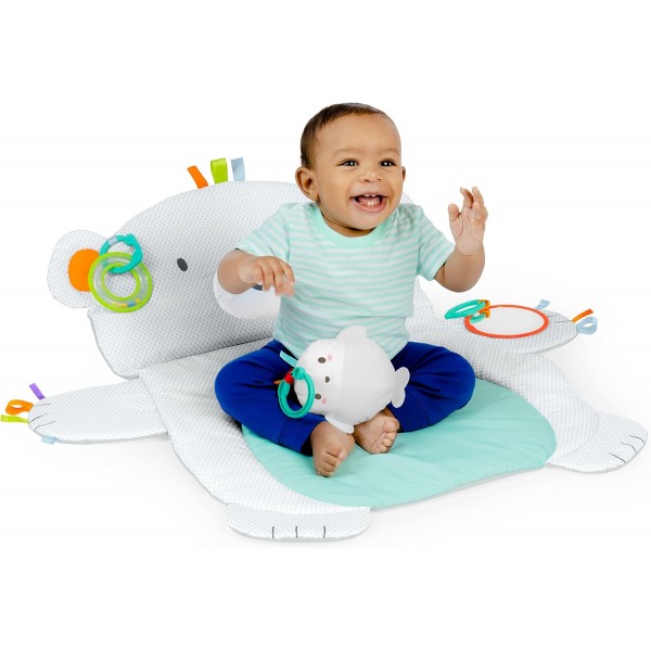 Bright Starts Tummy Time 소품 및 놀이 아기 활동 매트 지원 베개 및 태그 포함 - 북극곰 36 x 32.5인치, 연령 신생아+