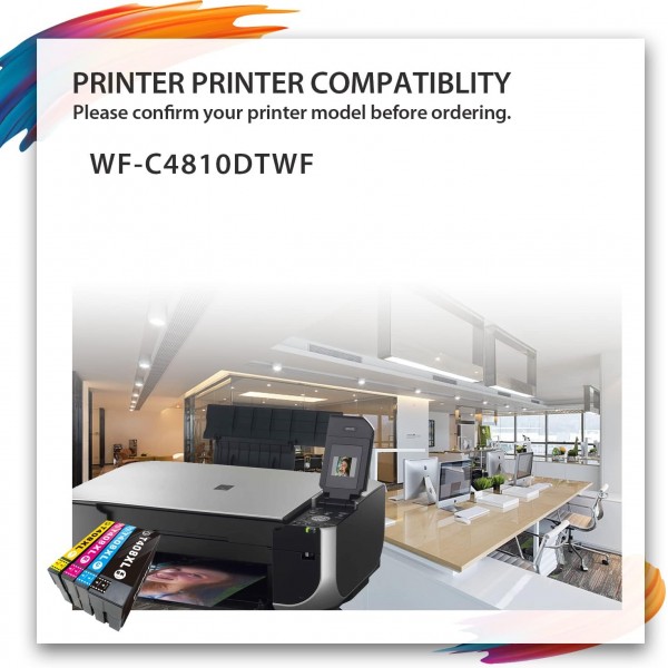 Epson Workforce Pro WF-C4810DTWF 프린터에서 사용하는 Epson 408 408L용 Victor 408L 잉크 카트리지 교체(BK C M Y 4 팩)